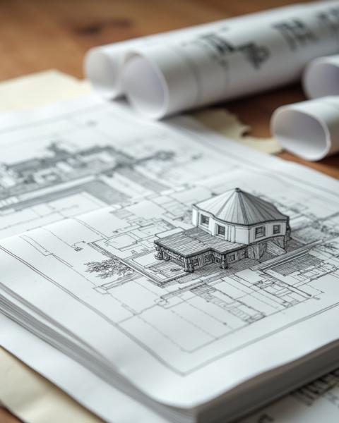 architectural plans, 3D sketches